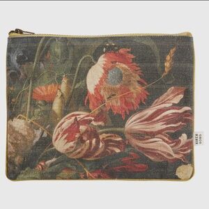 Antwerp Forster Vintage Inspired Cotton Floral Print Zip Pouch Clutch NWT